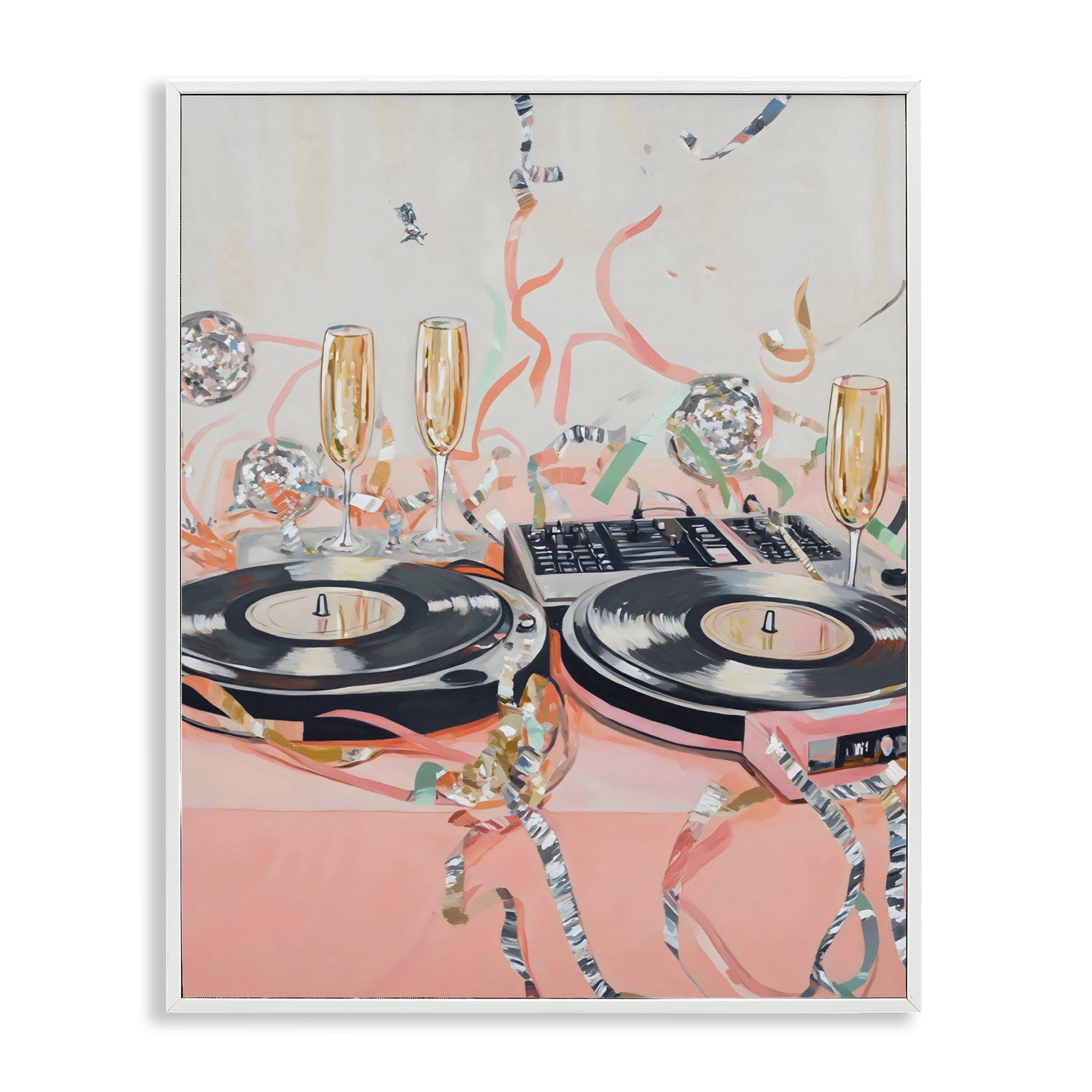 Stupell Industries Retro Turntable & Champagne Party White Framed Giclee Art, design by The Prints Vibe