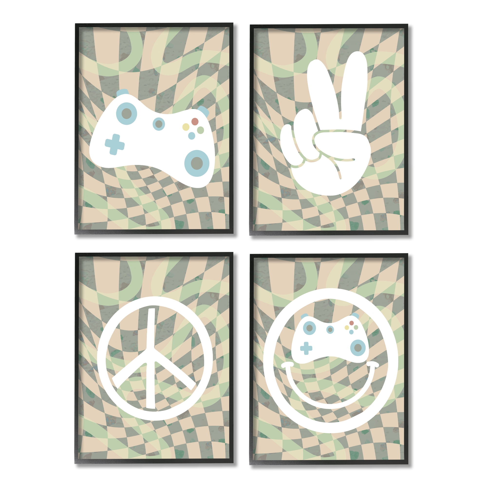 Stupell Industries Retro Video Gaming Symbols Beauty & Fashion Painting Black Framed Art Print Wall Art, 11 x 14, Set of 4