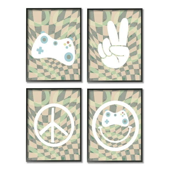 Stupell Industries Retro Video Gaming Symbols Beauty & Fashion Painting Black Framed Art Print Wall Art, 16 x 20, Set of 4