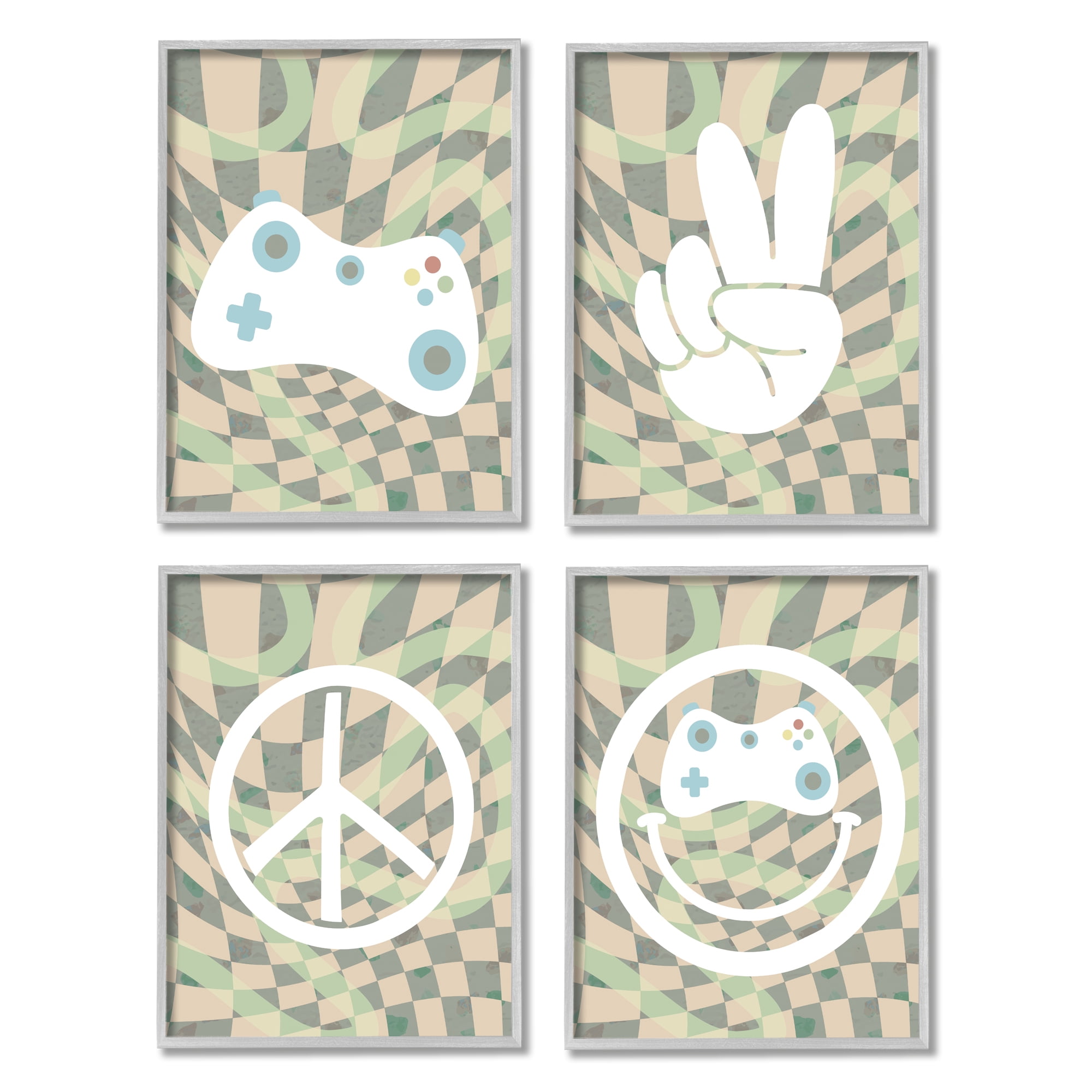 Stupell Industries Retro Video Gaming Symbols Beauty & Fashion Painting Gray Framed Art Print Wall Art, 11 x 14, Set of 4