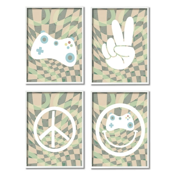 Stupell Industries Retro Video Gaming Symbols Beauty & Fashion Painting White Framed Art Print Wall Art, 11 x 14, Set of 4