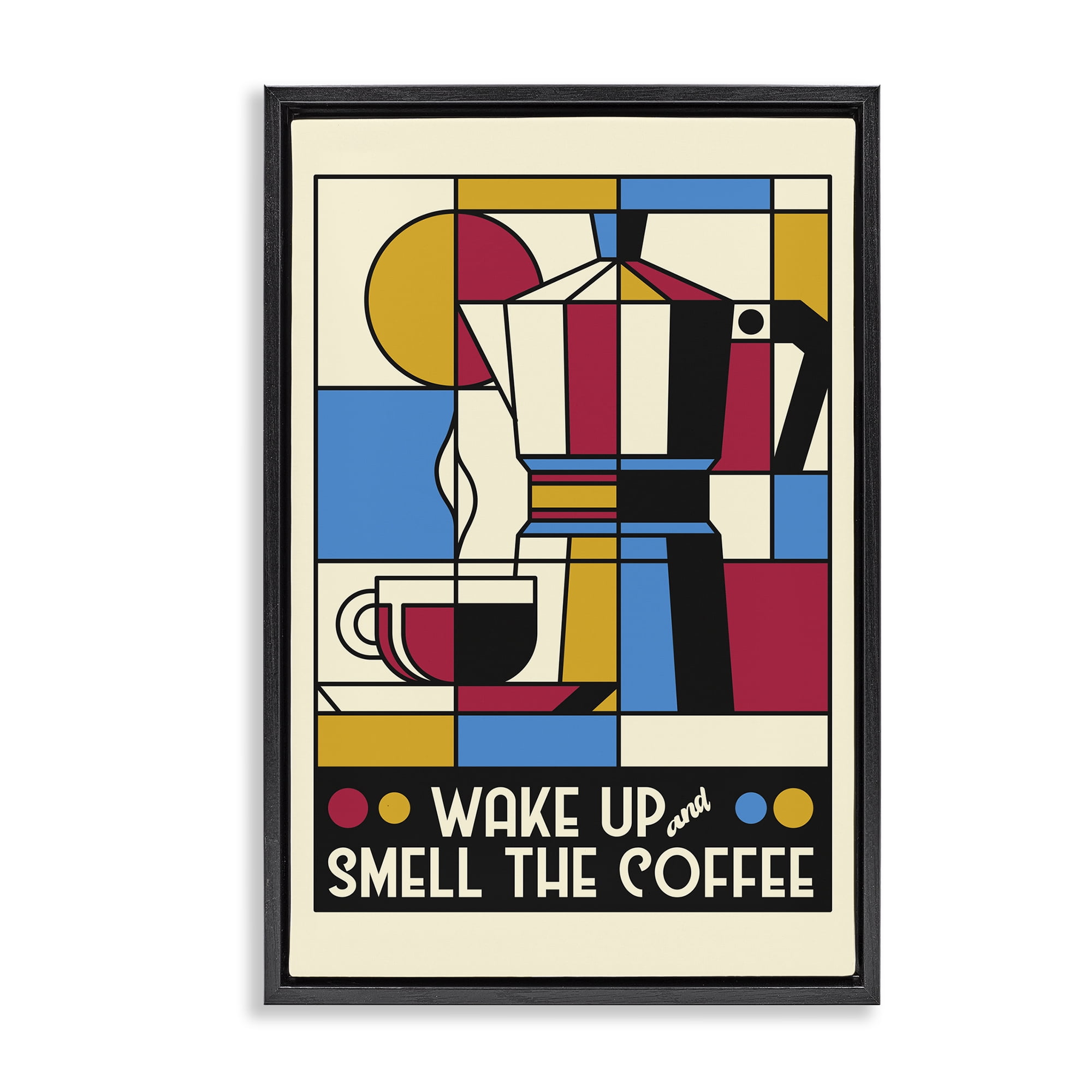 Stupell Industries Retro Wake Up & Smell Coffee Black Framed Floater Canvas Wall Art, design by Tobe Fonseca
