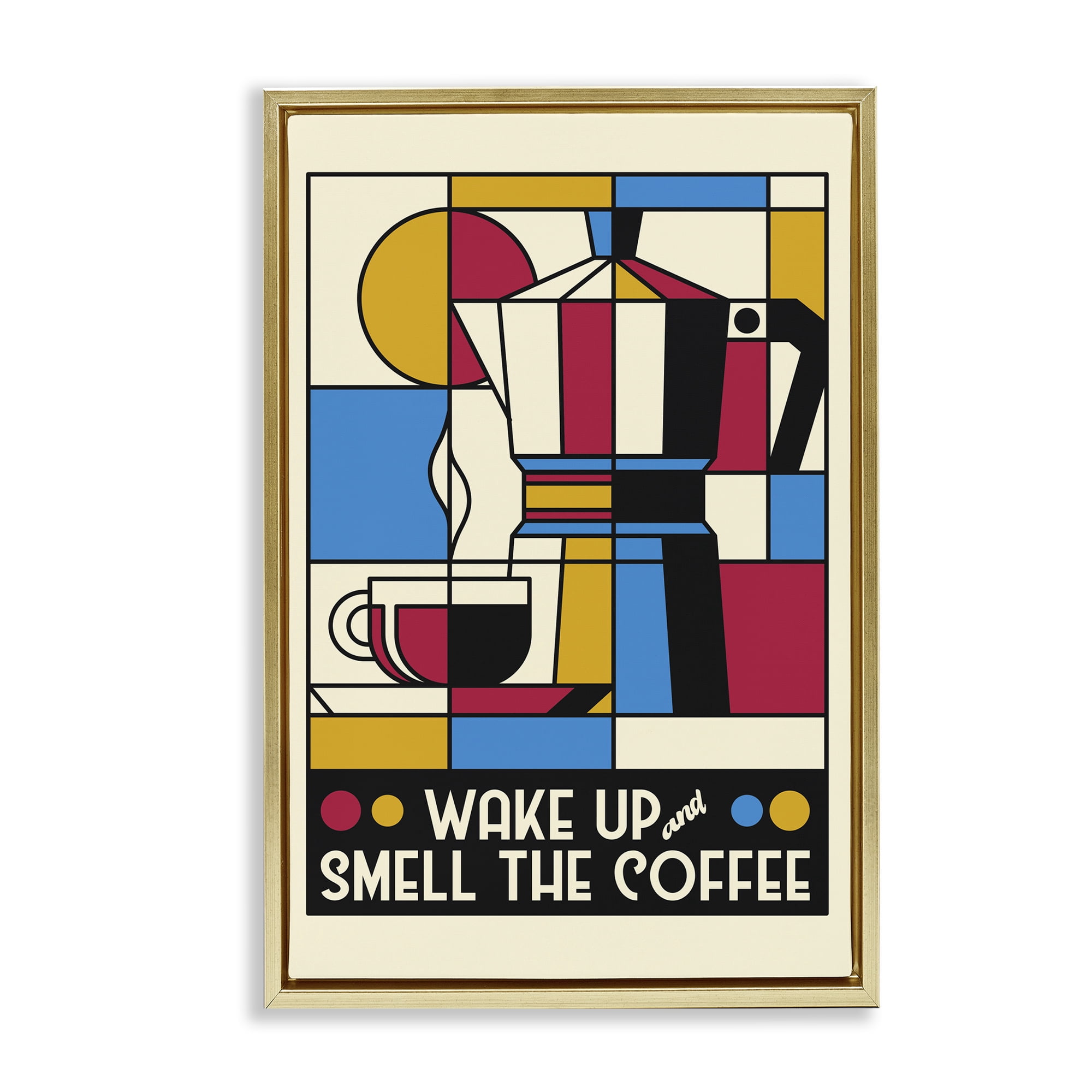 Stupell Industries Retro Wake Up & Smell Coffee Gold Framed Floater Canvas Wall Art, design by Tobe Fonseca