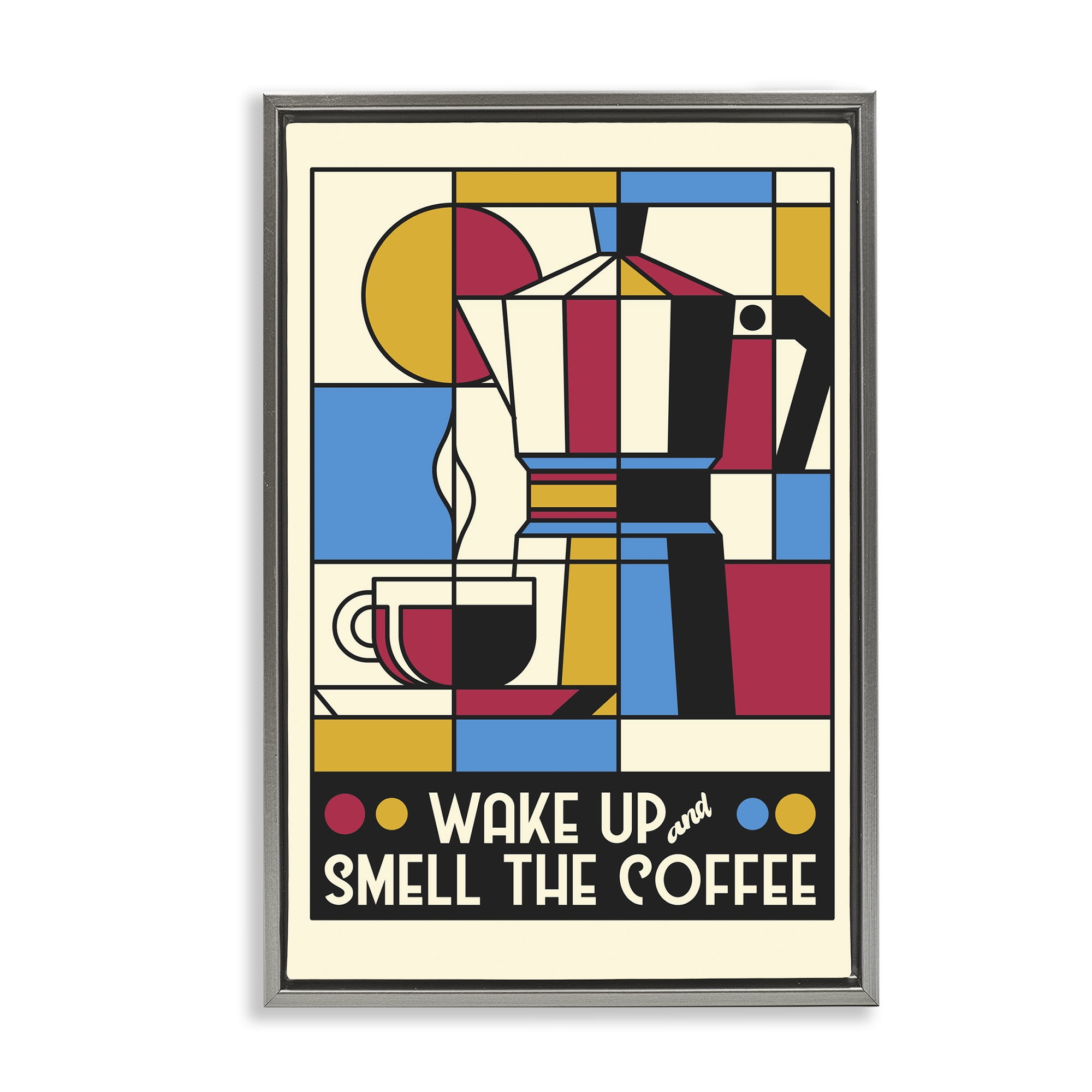 Stupell Industries Retro Wake Up & Smell Coffee Gray Framed Floater Canvas Wall Art, design by Tobe Fonseca