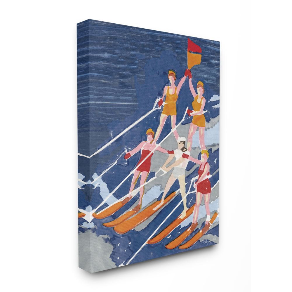 Stupell Industries Retro Waterski Team Aerobic Pyramid Watercolor Painting Canvas Wall Art Design by Stellar Design Studio