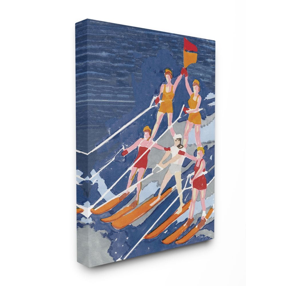 Stupell Industries Retro Waterski Team Aerobic Pyramid Watercolor Painting Canvas Wall Art Design by Stellar Design Studio