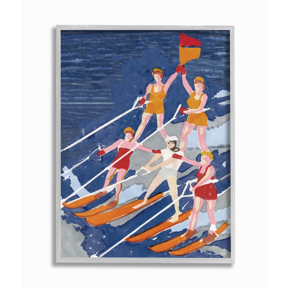 Stupell Industries Retro Waterski Team Aerobic Pyramid Watercolor Painting Framed Wall Art Design by Stellar Design Studio