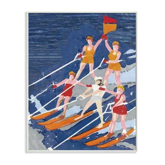 Stupell Industries Retro Waterski Team Aerobic Pyramid Watercolor Painting Wall Plaque Design by Stellar Design Studio, 10" x 15"