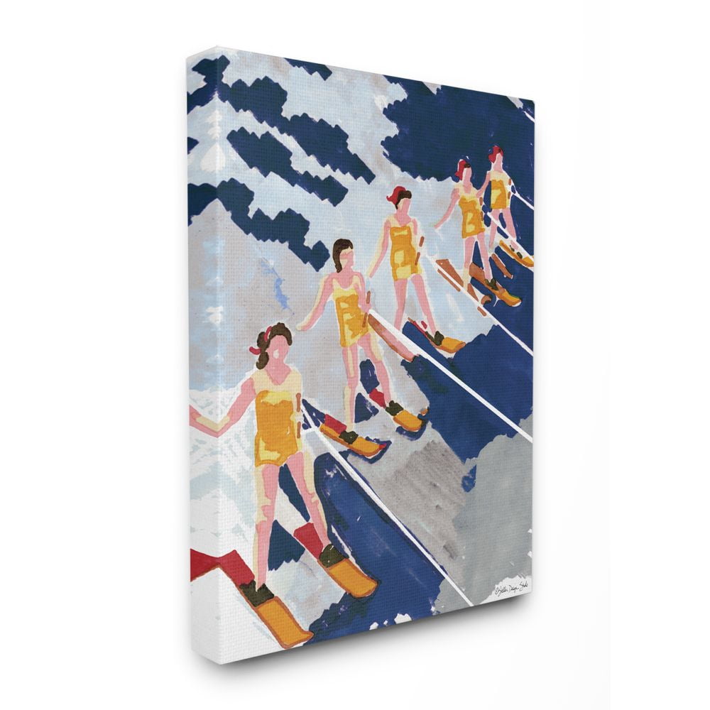 Stupell Industries Retro Waterski Women Blue Yellow Watercolor Painting Canvas Wall Art Design by Stellar Design Studio, 24" x 30"