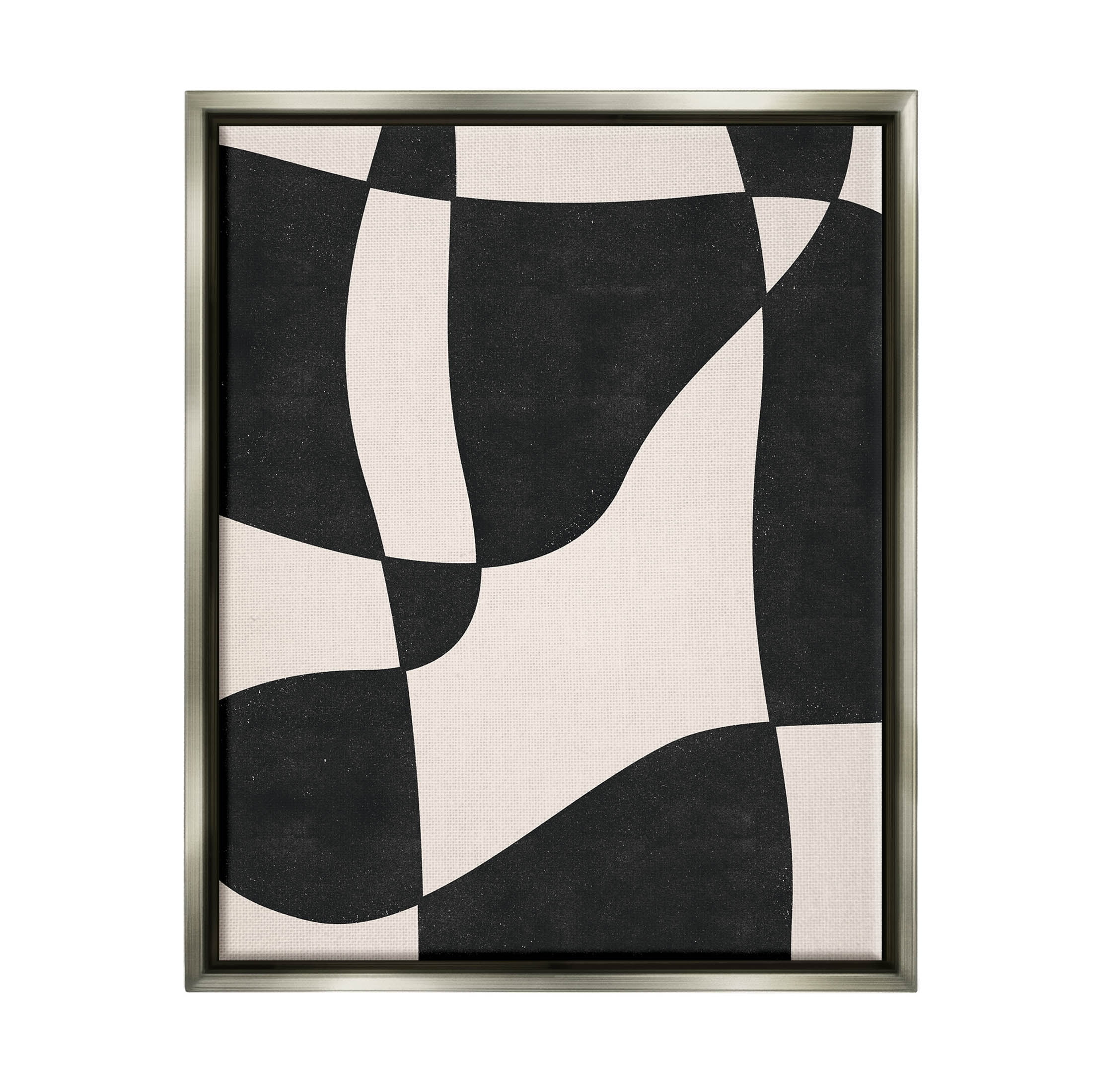 Stupell Industries Retro Wavy Checkered Pattern Shapes Graphic Art Luster Gray Floating Framed