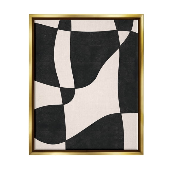 Stupell Industries Retro Wavy Checkered Pattern Shapes Graphic Art Metallic Gold Floating Framed Canvas Print Wall Art, Design by JJ Design House LLC