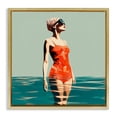 thumbnail image 1 of Stupell Industries Retro Woman in Swimsuit Novelty Painting Gold Floater Framed Canvas Art Print Wall Art, 25 x 25, 1 of 10