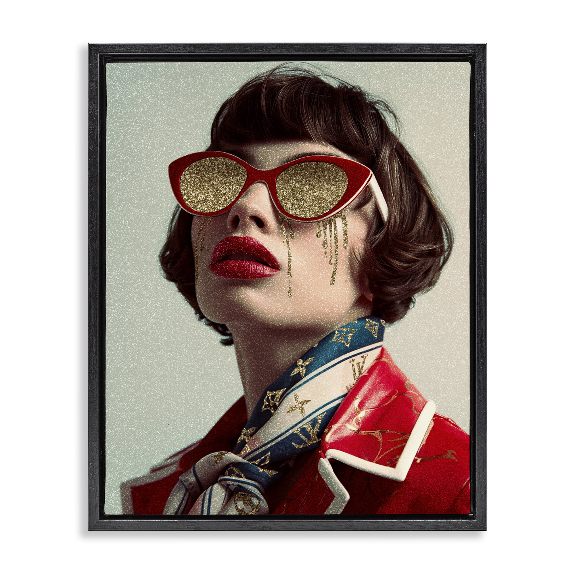 Stupell Industries Retro Woman with Glam Tears People Painting Black Floater Framed Canvas Art Print Wall Art, 25 x 31