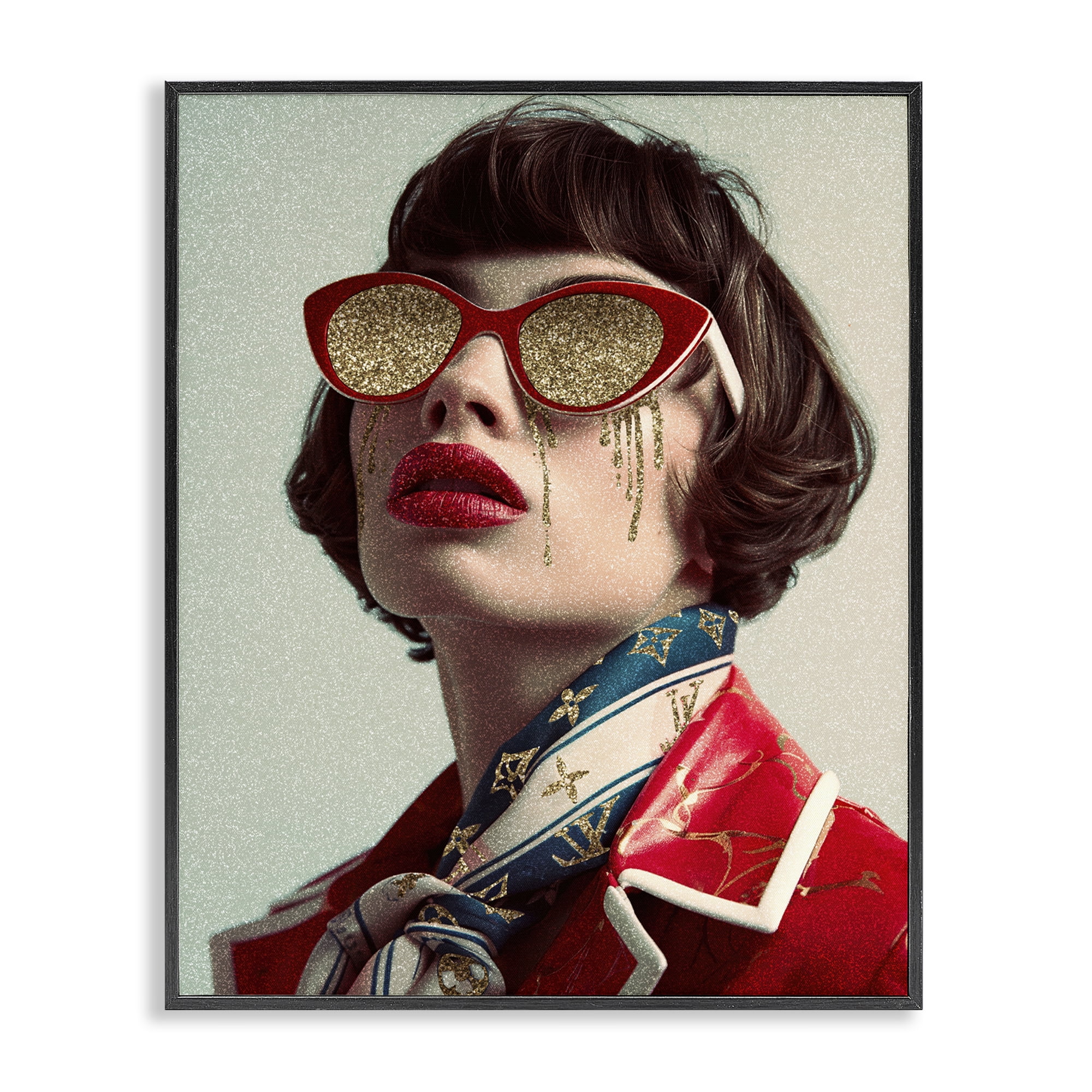 Stupell Industries Retro Woman with Glam Tears People Painting Black Framed Art Print Wall Art, 16 x 20