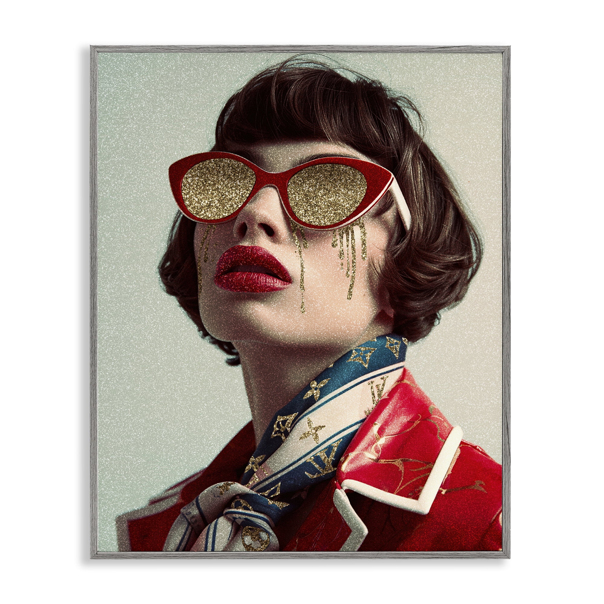 Stupell Industries Retro Woman with Glam Tears People Painting Gray Framed Art Print Wall Art, 16 x 20