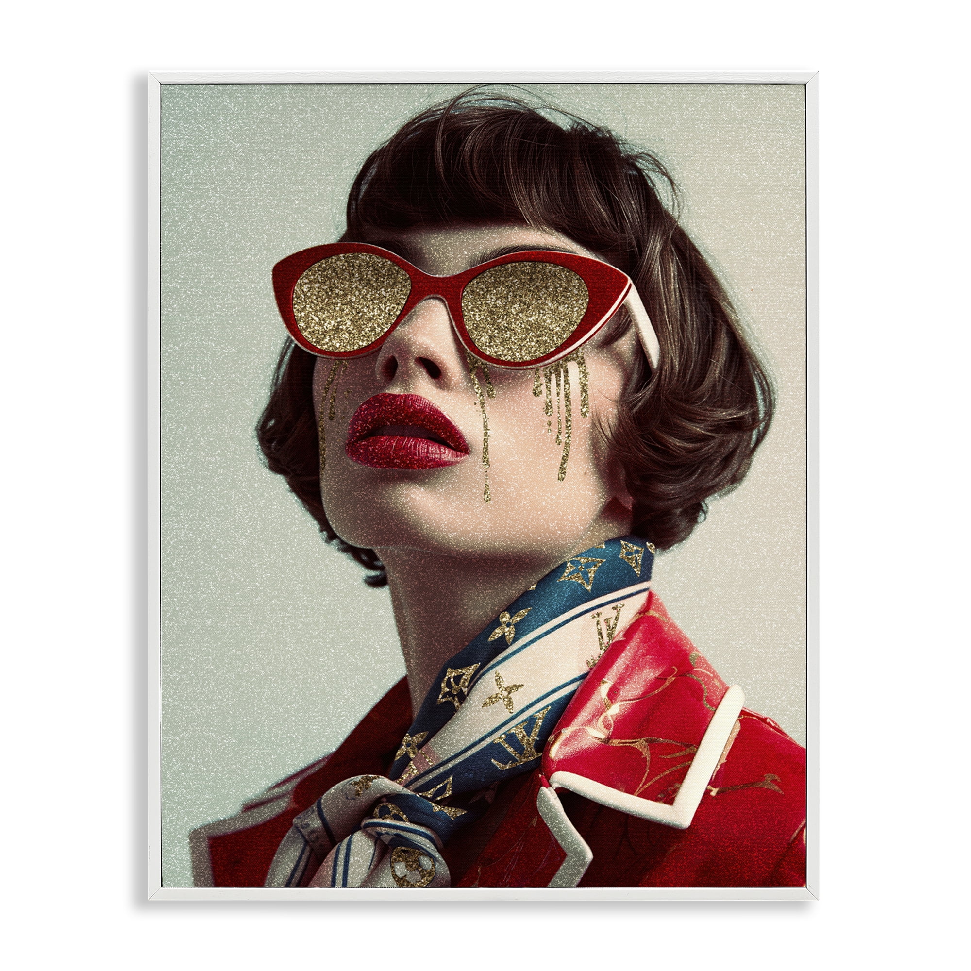 Stupell Industries Retro Woman with Glam Tears People Painting White Framed Art Print Wall Art, 16 x 20