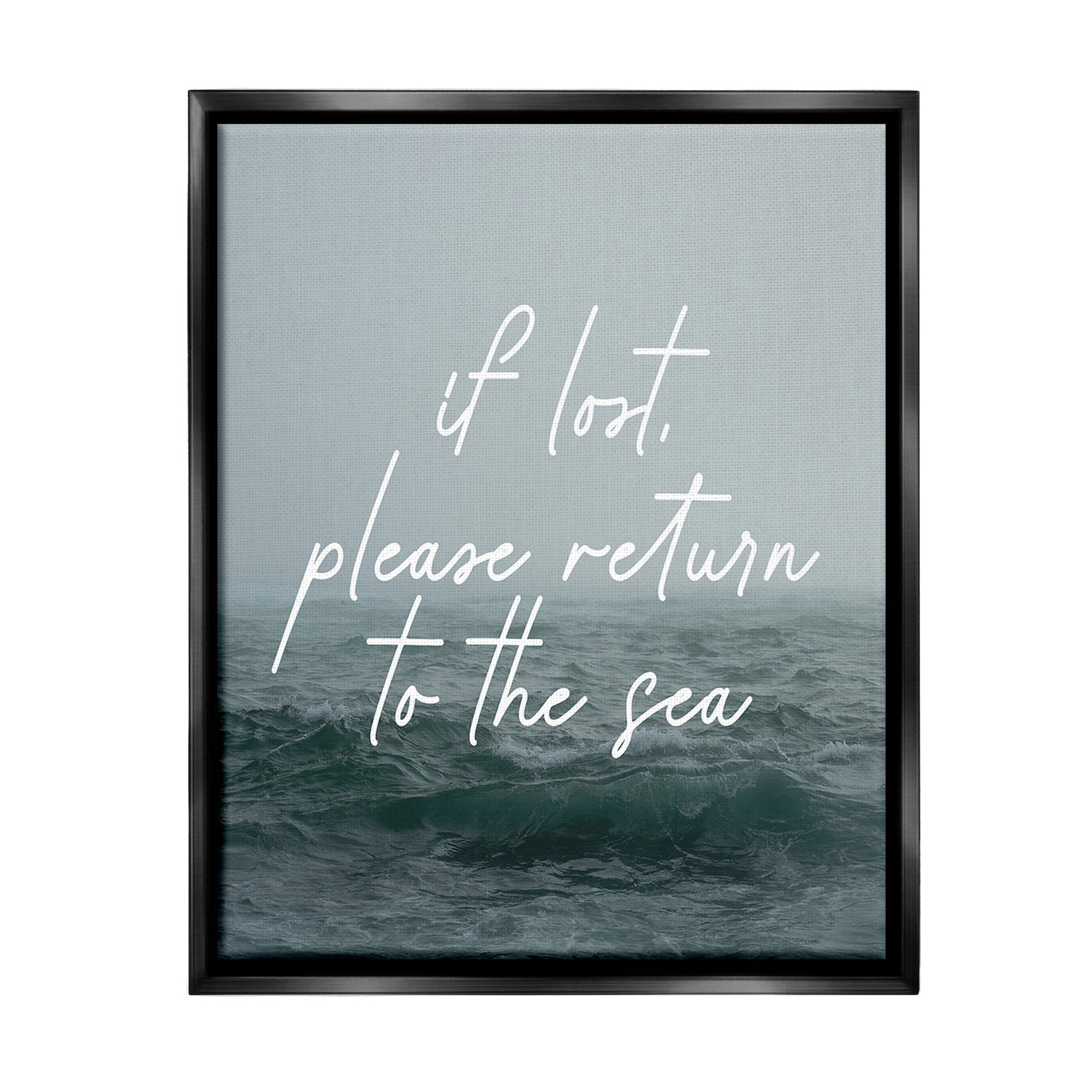 Stupell Industries Return To Sea Phrase Landscape Painting Black Floater Framed Canvas Art Print Wall Art, 17 x 21