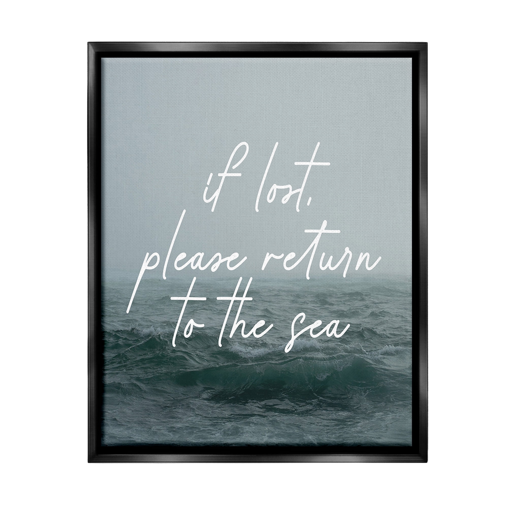 Stupell Industries Return To Sea Phrase Landscape Painting Black Floater Framed Canvas Art Print Wall Art, 25 x 31
