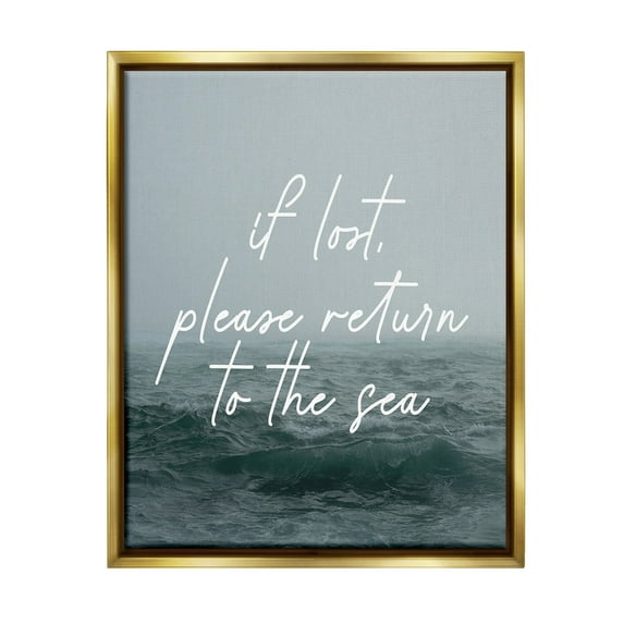 Stupell Industries Return To Sea Phrase Landscape Painting Gold Floater Framed Canvas Art Print Wall Art, 17 x 21