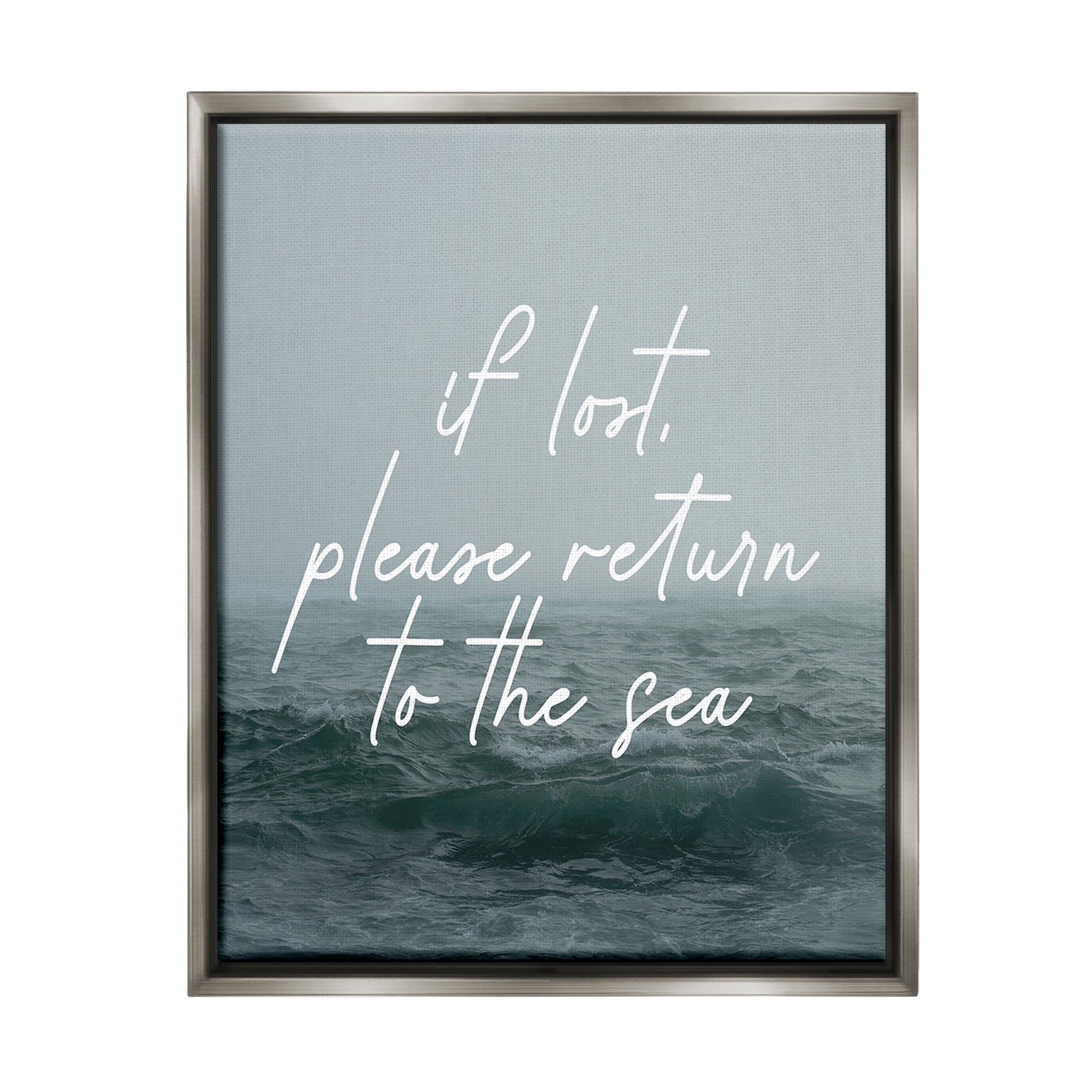 Stupell Industries Return To Sea Phrase Landscape Painting Gray Floater Framed Canvas Art Print Wall Art, 17 x 21