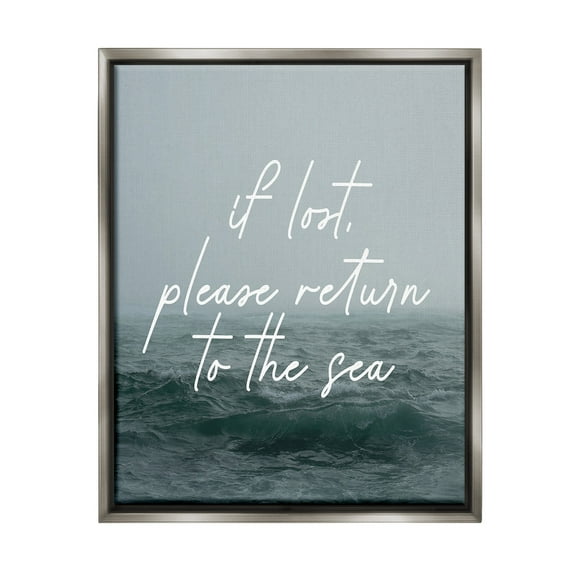 Stupell Industries Return To Sea Phrase Landscape Painting Gray Floater Framed Canvas Art Print Wall Art, 25 x 31