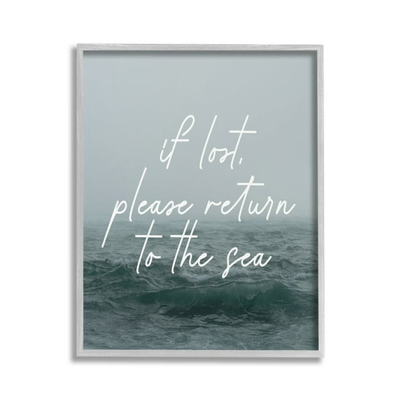 Stupell Industries Return To Sea Phrase Landscape Painting Gray Framed Art Print Wall Art, 16 x 20