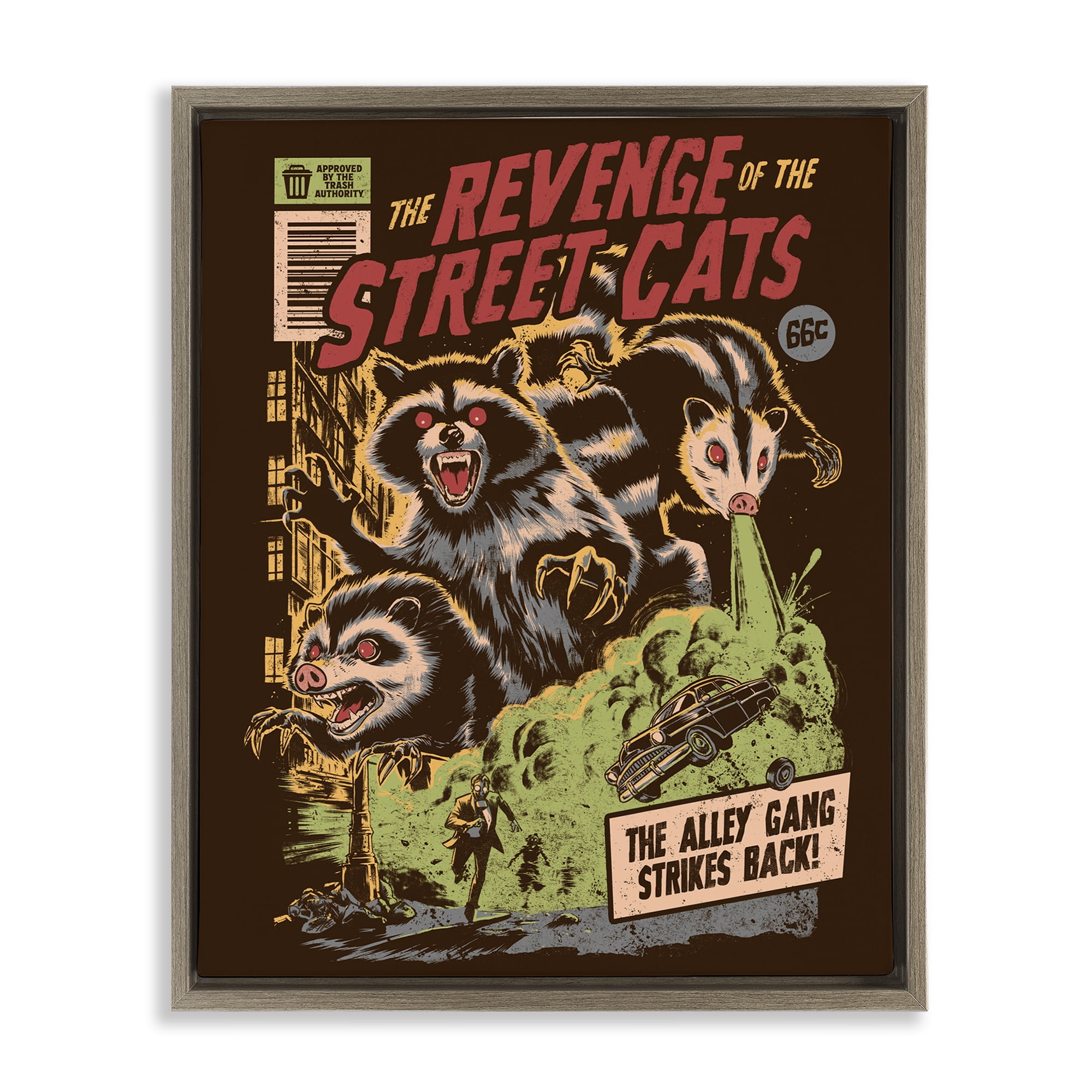 Stupell Industries Revenge Of Street Cats Brown Framed Floater Canvas Wall Art, design by EduEly Designs