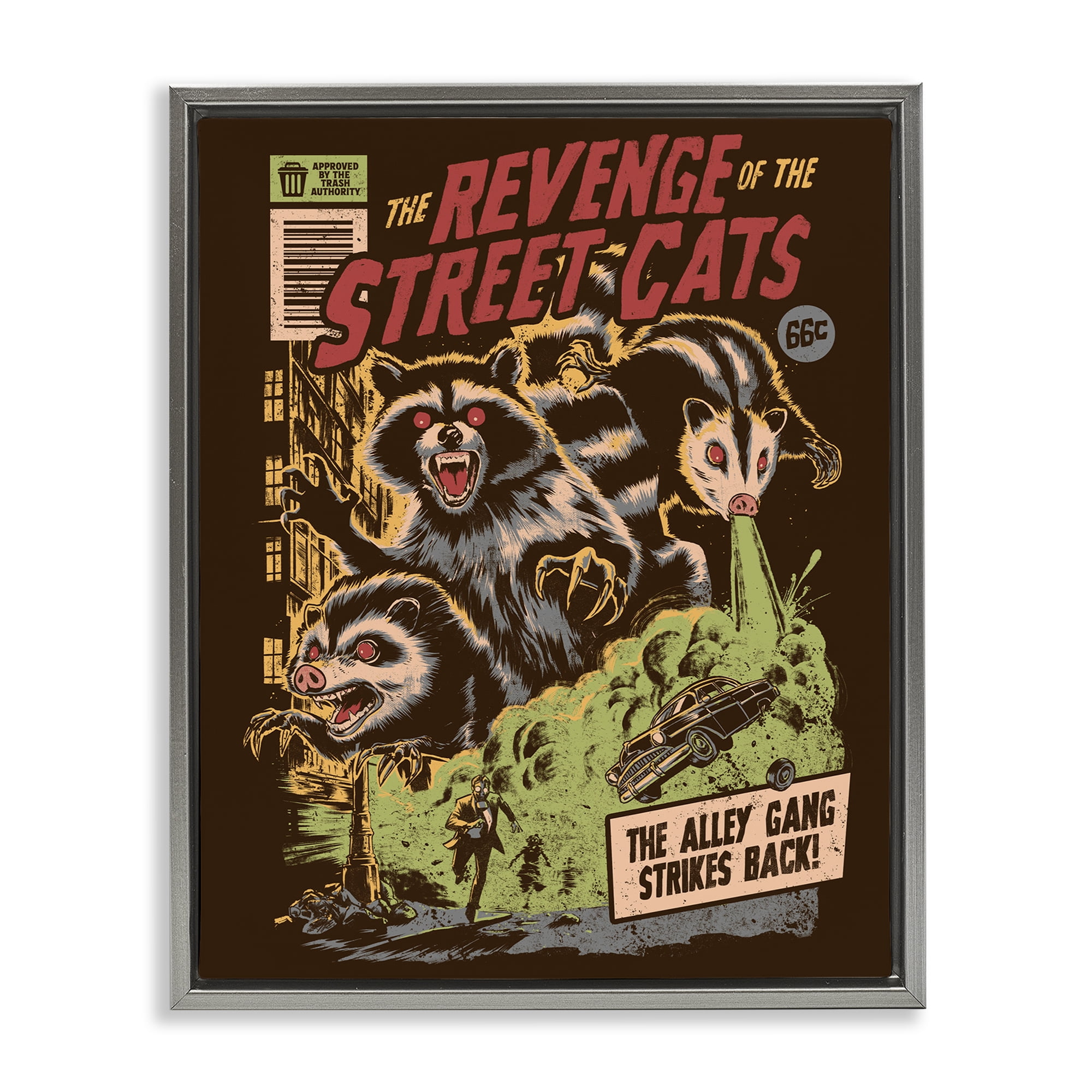 Stupell Industries Revenge Of Street Cats Gray Framed Floater Canvas Wall Art, design by EduEly Designs