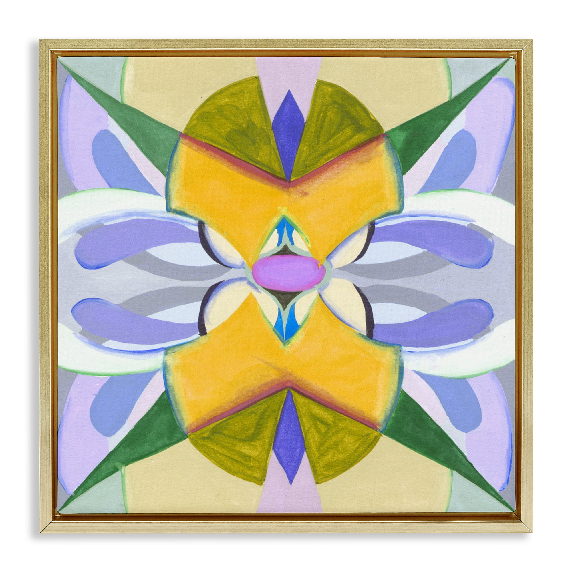Stupell Industries Revival Kaleidoscope Symmetry Gold Framed Floater Canvas Wall Art, design by Melissa Wang