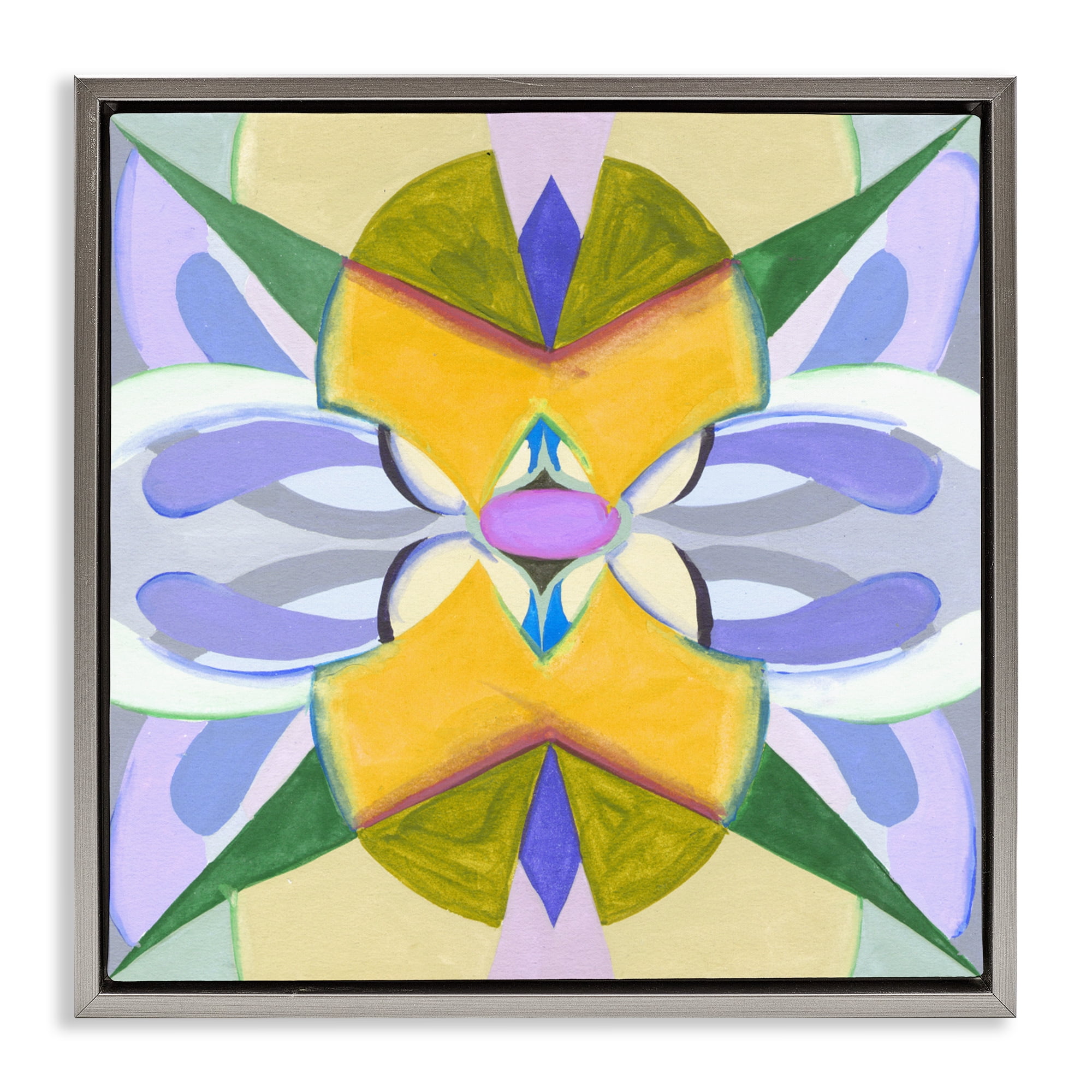 Stupell Industries Revival Kaleidoscope Symmetry Gray Framed Floater Canvas Wall Art, design by Melissa Wang