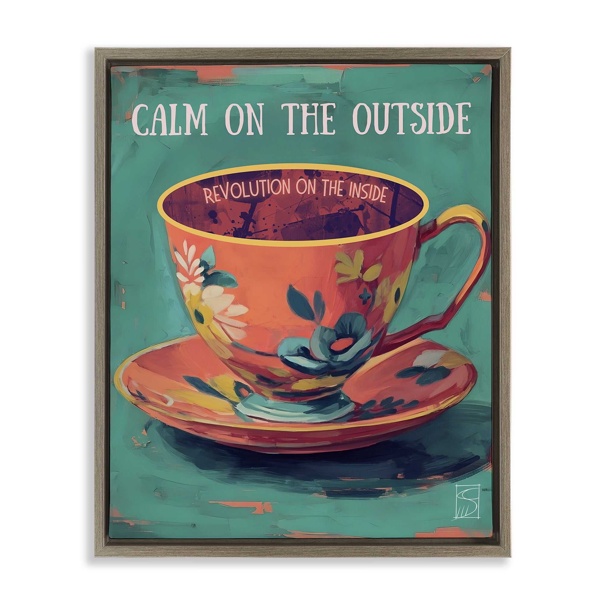 Stupell Industries Revolution On The Inside Brown Framed Floater Canvas Wall Art, design by Sara Culpepper