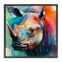 Stupell Industries Rhino with Modern Hues Animals & Insects Painting Black Framed Art Print Wall Art, 12 x 12