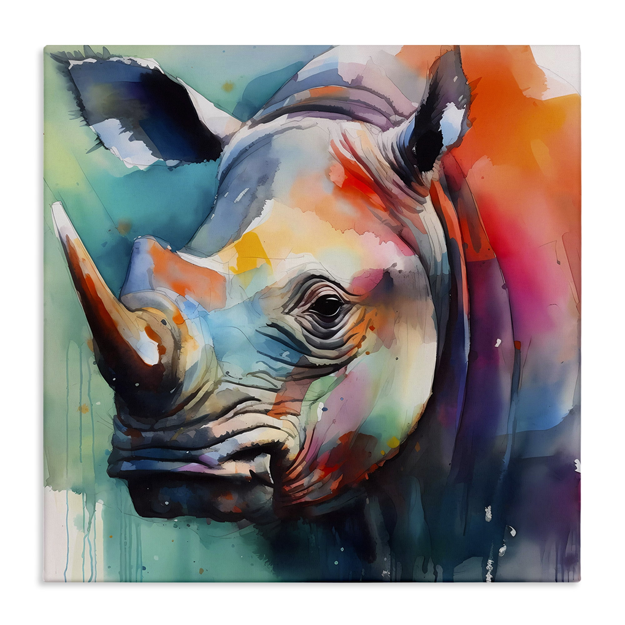 Stupell Industries Rhino with Modern Hues Animals & Insects Painting Gallery Wrapped Canvas Art Print Wall Art, 17 x 17