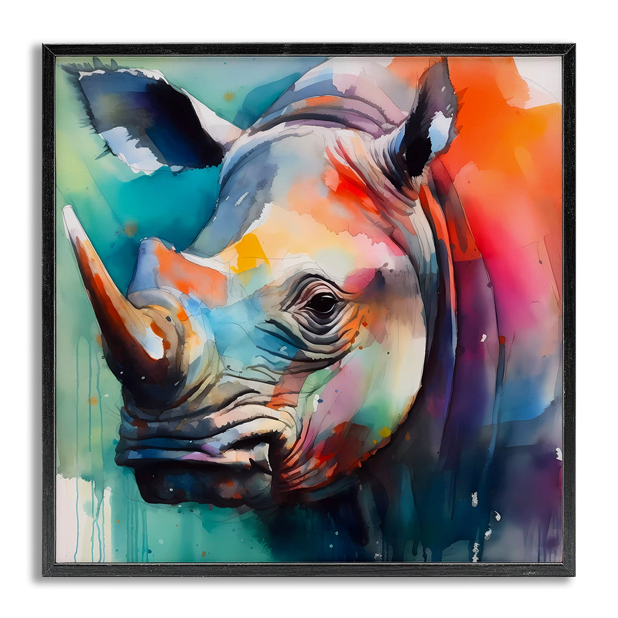 Stupell Industries Rhino with Modern Hues Animals & Insects Painting Gray Framed Art Print Wall Art, 24 x 24