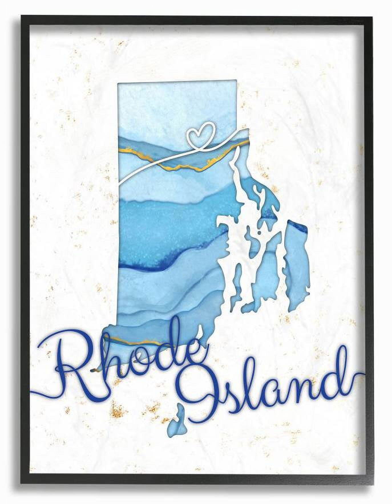 Stupell Industries Rhode Island Agate Blue US State Design Framed Wall Art by Ziwei Li
