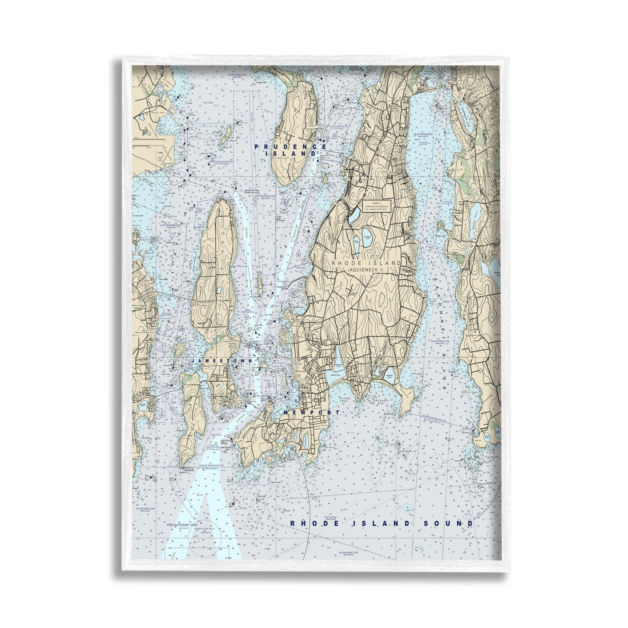 Stupell Industries Rhode Island Coastal Map Prudence Jamestown Newport, 11 x 14, Designed by Daphne Polselli