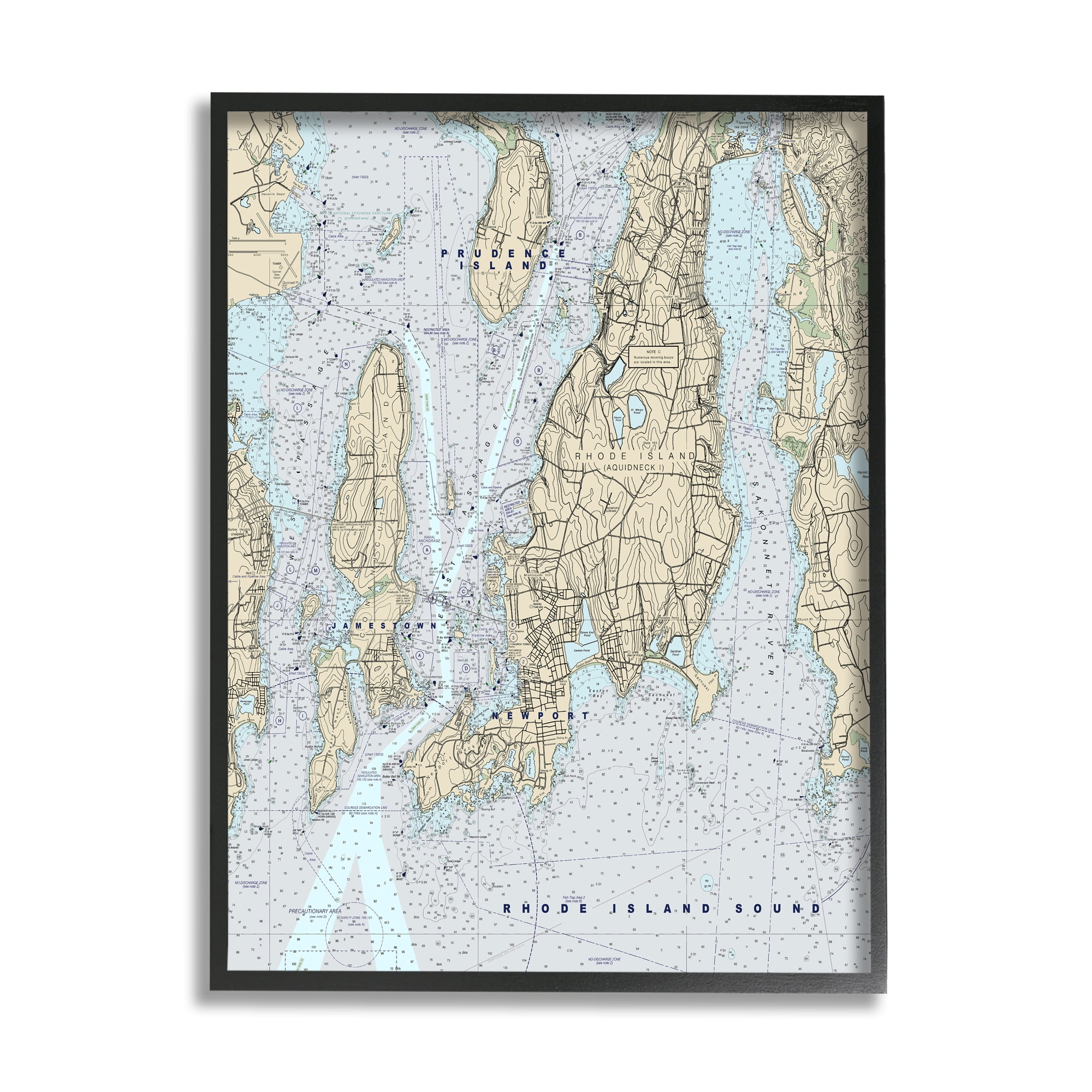 Stupell Industries Rhode Island Coastal Map Prudence Jamestown Newport, 24 x 30, Designed by Daphne Polselli