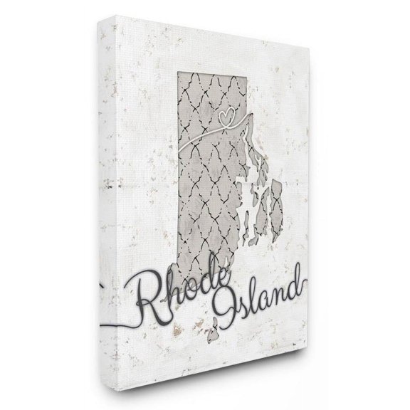 Stupell Industries Rhode Island Patterned Grey US State Design Canvas Wall Art by Ziwei Li