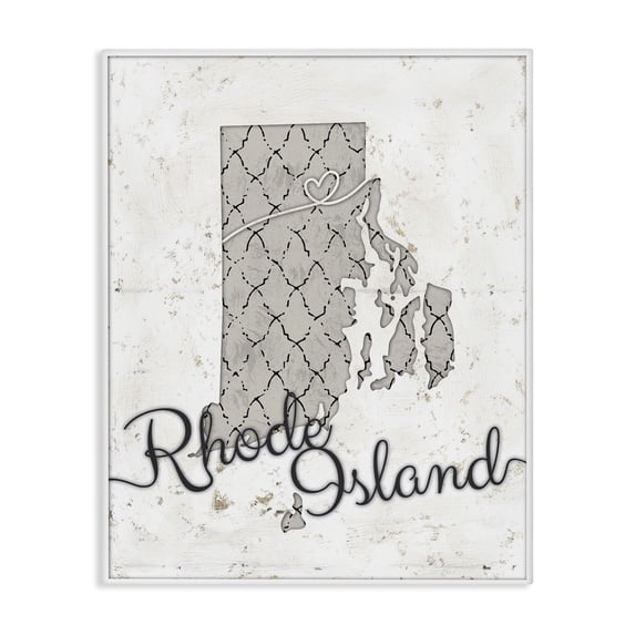 Stupell Industries Contemporary Rhode Island Patterned Grey US State Design Canvas Art, 36 x 48, by Ziwei Li