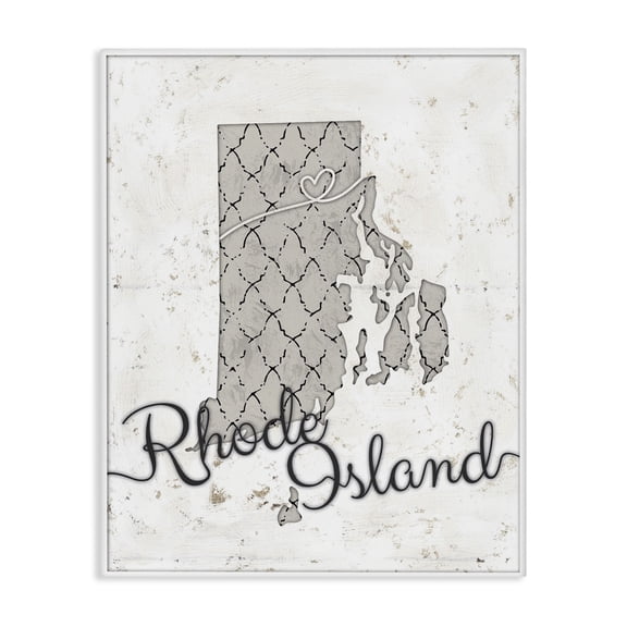 Stupell Industries Contemporary Rhode Island Patterned Grey US State Design Canvas Art, 36 x 48, by Ziwei Li