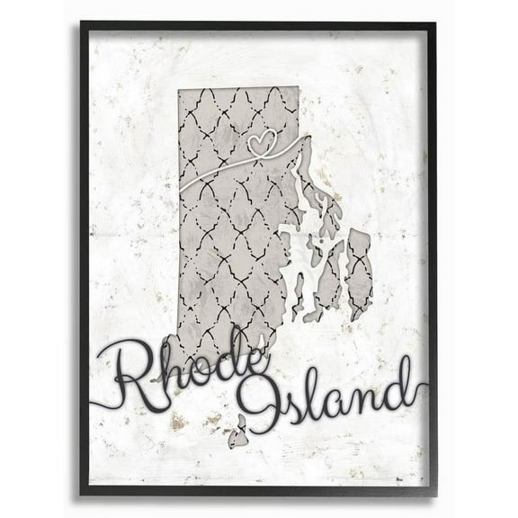 Stupell Industries Rhode Island Patterned Grey US State Design Framed Wall Art by Ziwei Li
