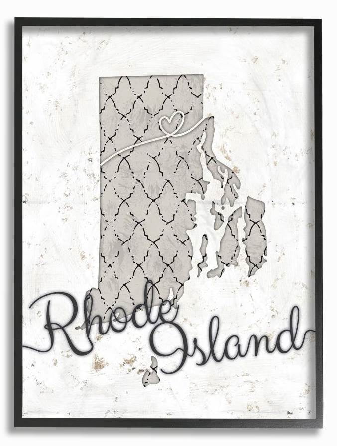 Stupell Industries Rhode Island Patterned Grey US State Design Framed Wall Art by Ziwei Li
