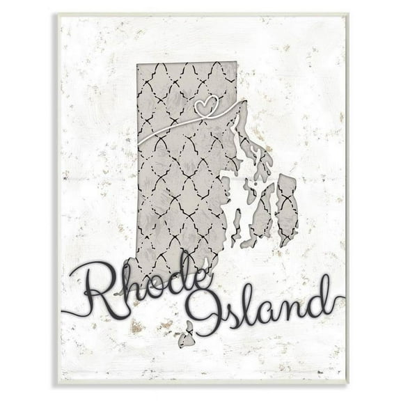Stupell Industries Rhode Island Patterned Grey US State Design Wall Plaque by Ziwei Li