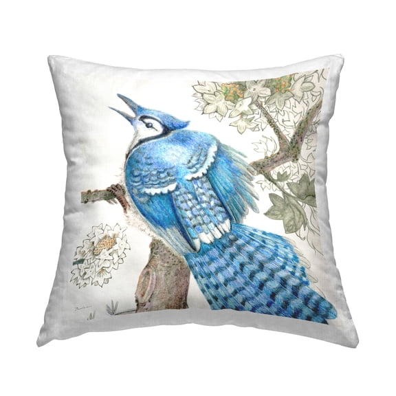 Stupell Industries Rhododendron & Blue Jay Decorative Printed Throw Pillow Design by Evelia Designs.