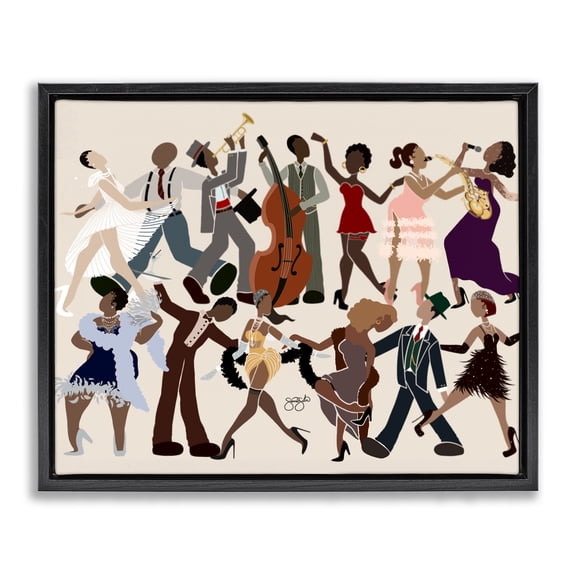 Stupell Industries Rhythm Jazz Dancers Black Framed Floater Canvas Wall Art design by Sierra Siler, 17 x 21