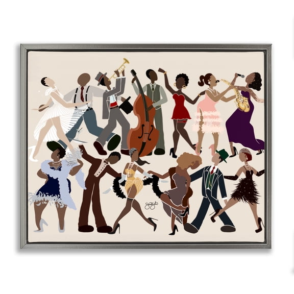 Stupell Industries Rhythm Jazz Dancers Gray Framed Floater Canvas Wall Art design by Sierra Siler, 17 x 21