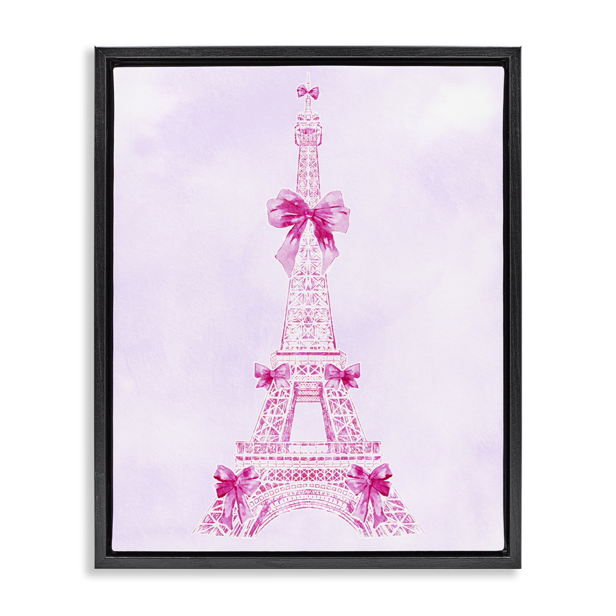 Stupell Industries Ribbon Bedecked Eiffel Tower Black Framed Floater Canvas Wall Art, design by Ziwei Li