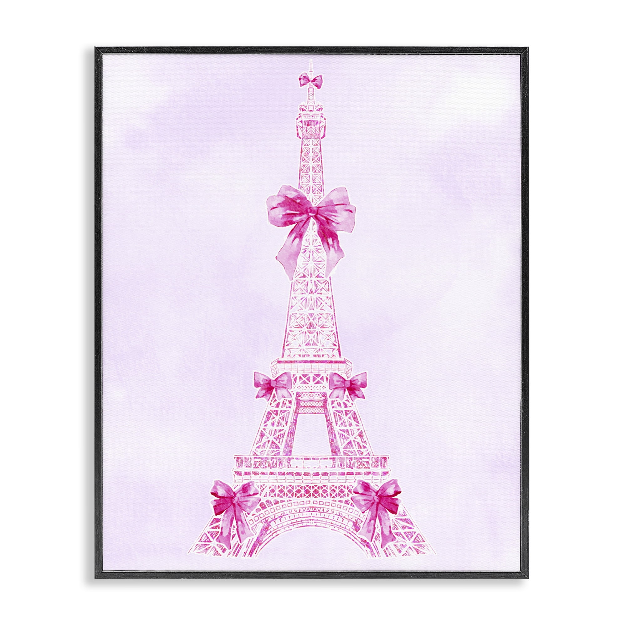 Stupell Industries Ribbon Bedecked Eiffel Tower Black Framed Giclee Art, design by Ziwei Li