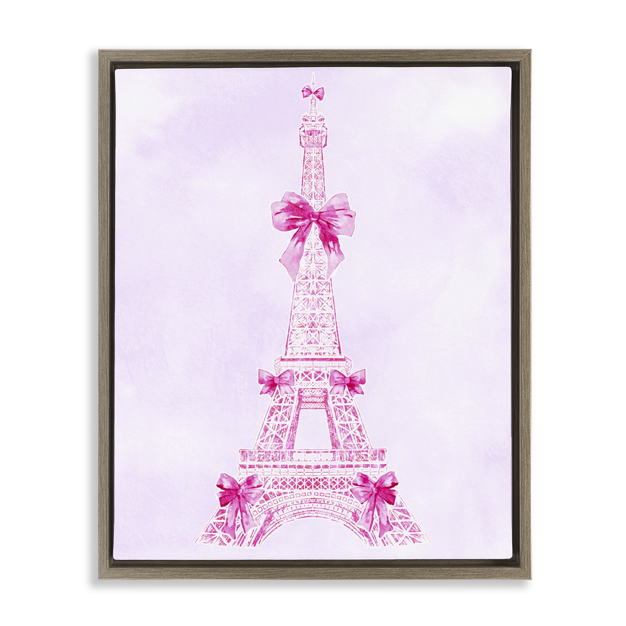 Stupell Industries Ribbon Bedecked Eiffel Tower Brown Framed Floater Canvas Wall Art, design by Ziwei Li