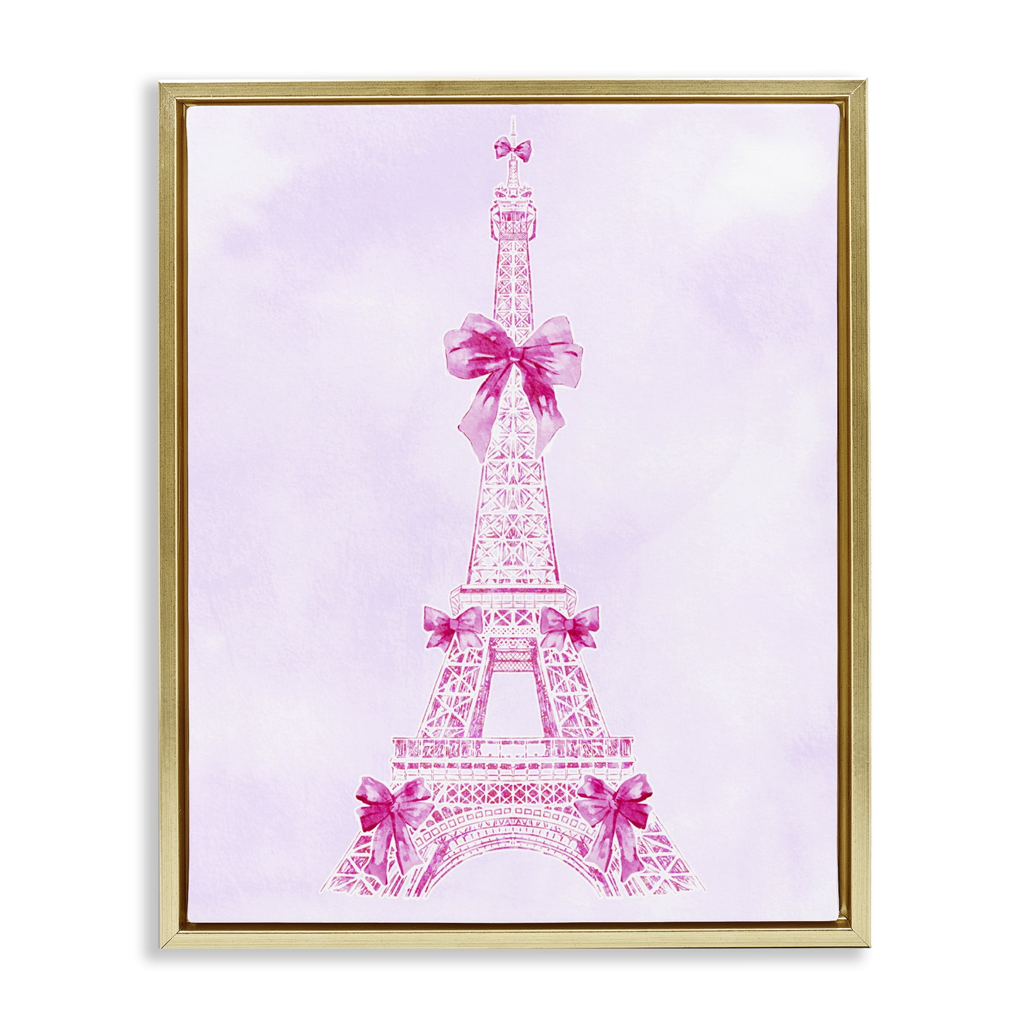 Stupell Industries Ribbon Bedecked Eiffel Tower Gold Framed Floater Canvas Wall Art, design by Ziwei Li